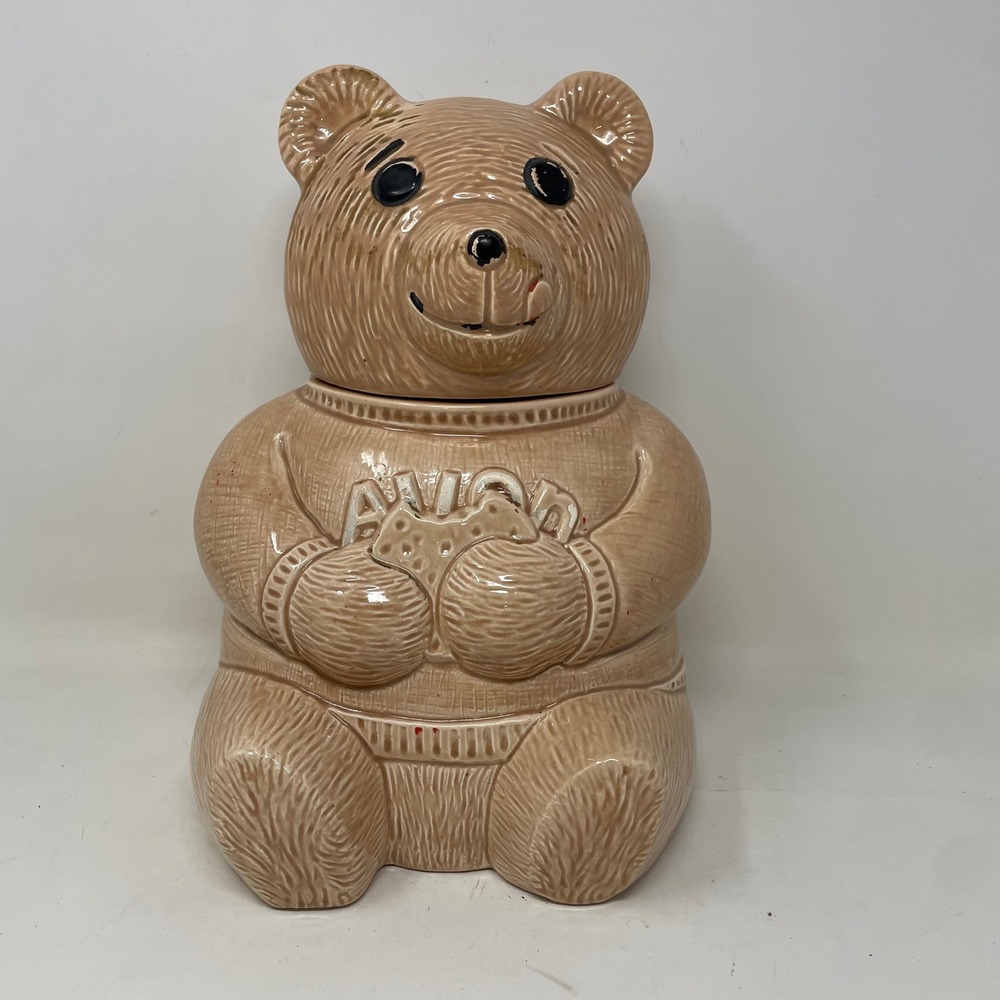 Vintage Avon Teddy Bear Cookie Jar Ceramic Brown Bear in Sweater Collectible